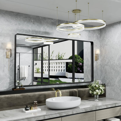 41x21 Modern Black Bathroom Vanity Mirror – Rounded Rectangle Metal Frame (Horizontal/Vertical)